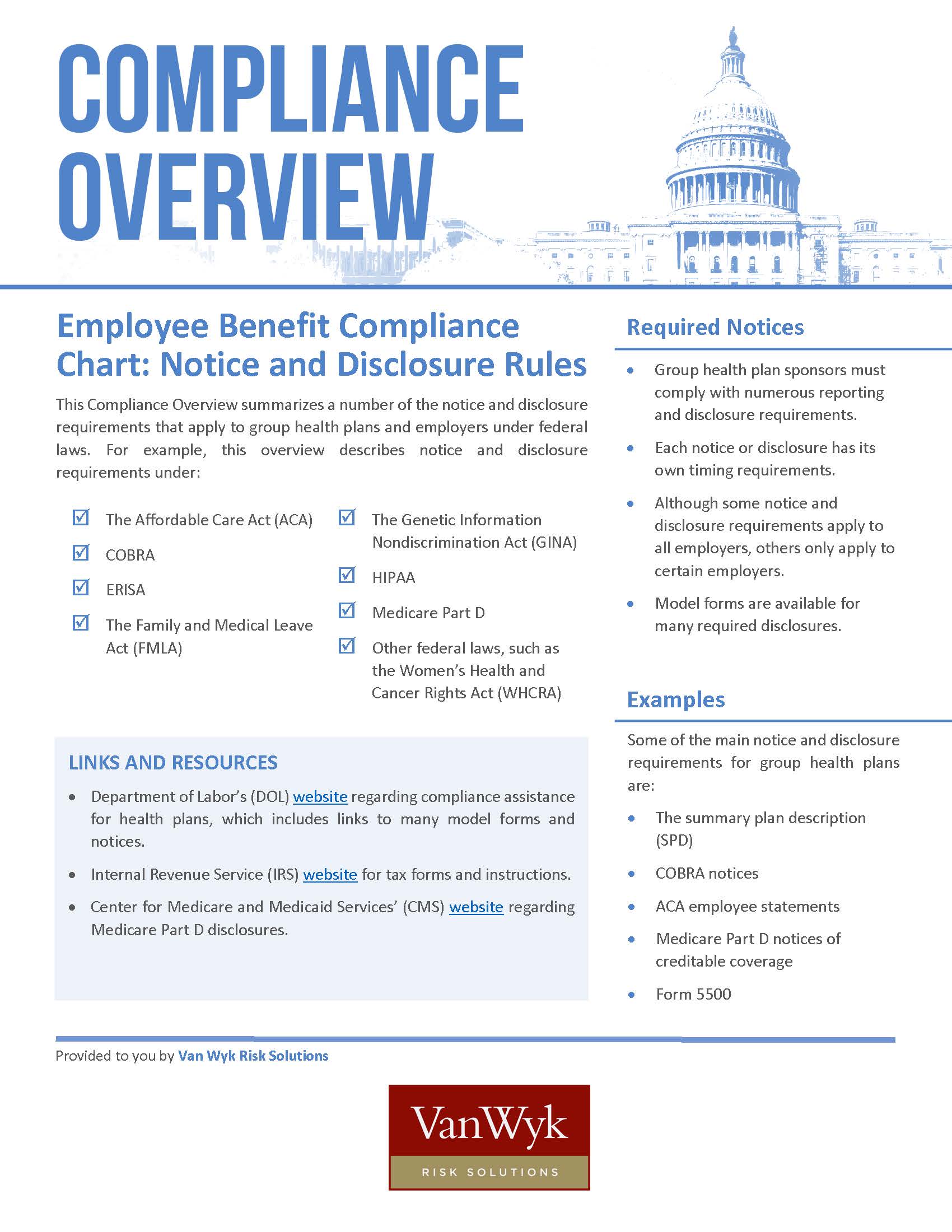 13743 Employee Benefit Compliance Chart Notice and Disclosure Rules