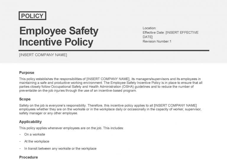 Landing Page Employee Safety Incentive Policy Van Wyk Risk Solutions